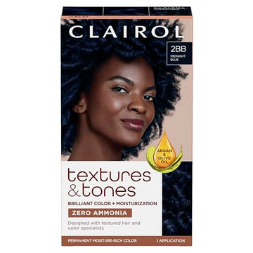 Clairol Textures & Tones Permanent Hair Dye, 2BB Midnight Blue Hair Color | Ammonia-Free | Moisture-Rich Formula with Argan, and Olive Oil for Brilliant Shine | Pack of 1