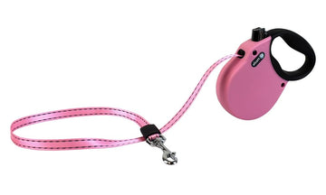 Alcott Adventure Retractable Reflective Belt Leash – 10 Feet – Extra Small for Dogs up to 25 lbs, Pink with Black Soft Grip Handle – Durable & Comfortable Dog Leash
