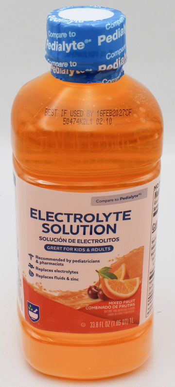 RITE AID ELECTROLYTE SOLUTION MIXED FRUIT 33.8floz EXP 2/16/2027 COMPARES TO Pediatlye