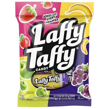 Laffy Taffy Assorted, Mini Bars, Stand Up Bag, Chewy Candy in a Variety of Fruity Flavors, 3.5 oz