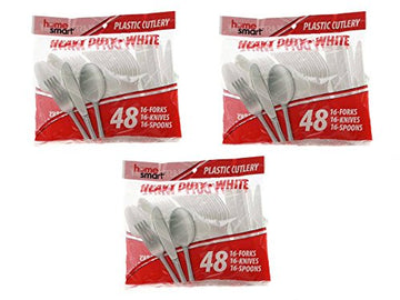 Smarthome 3 Packs of Plastic cutlery - 48 spoons, 48 knives and 48 forks