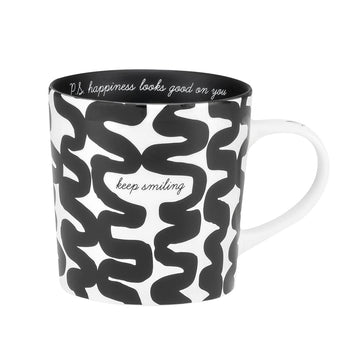 About Face Designs Noted Collection - Hand-Drawn Designer Bone China Mug, 18-Ounce, Keep Smiling