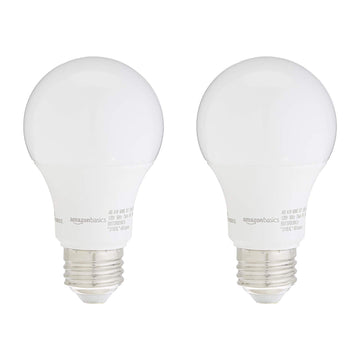 Amazon Basics 40W Equivalent, Soft White, Dimmable, 10,000 Hour Lifetime, 6 W, A19 LED Light Bulb, 2-Pack