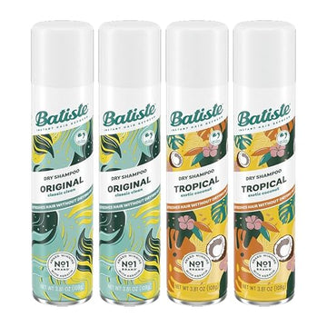 Batiste Dry Shampoo Spray 4-Pack Variety Mix, Original Clean and Classic and Tropical Fragrance, 2 Each 3.81 Ounces