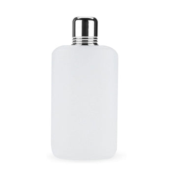 Hip Flask Holding 12 oz - Pocket Size, Plastic with Stainless Steel Screw-On Shot Glass Lid - White Textured Finish