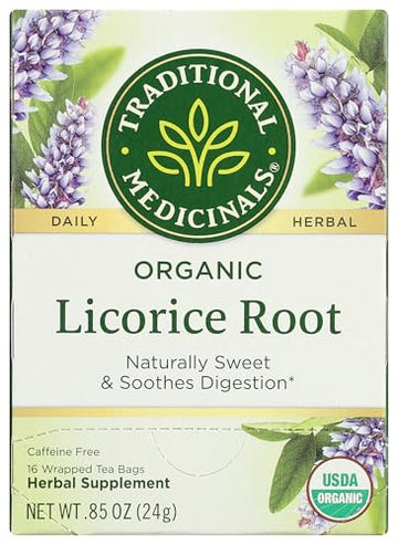 Traditional Medicinals Tea, Organic Licorice Root, Soothes the Digestive Tract & Promotes Respiratory Health - Kosher, Non-GMO, Caffeine-Free - 16 Tea Bags