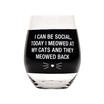 About Face Designs Hilarious Say What Collection - Gifts For Pet Lovers Stemless Wine Glass, 16-Ounce, Meowed Back
