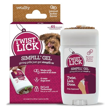 Vetality Twist + Lick SimPill Pill Hider Treat for Dogs, Peanut Butter Flavor (Up to 65 Treatments)