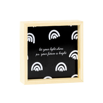 About Face Designs Noted Collection Black & White Mini Pine Wood Framed Inset Box Sign, Light Shine