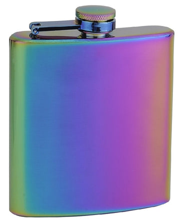 Hip Flask Holding 6 oz. - Unicorn Design - Pocket Size, Stainless Steel, Rustproof, Screw-On Cap - Rainbow Finish Perfect for Engraving - Gift Box Included