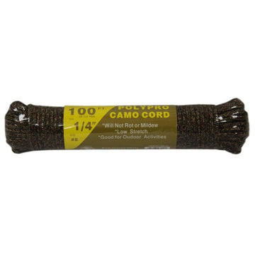 T.W.EVANS CORDAGE CO Braided Polypropylene Utility Cord - 1/4" Diameter - 100ft - Camo