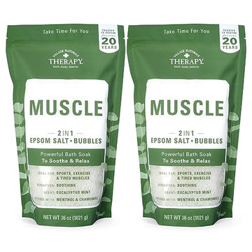 Village Naturals Therapy Muscle Foaming Epsom Soak, Eucalyptus Mint Scent, 36 oz, Pack of 2