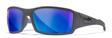 Wiley X WX Twisted Captivate Polarized Sunglasses, Safety Glasses for Men and Women, UV Eye Protection for Shooting, Fishing, Biking, and Extreme Sports, Matte Black Frames, Blue Mirror Lenses