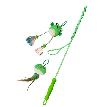 SPOT Loopity Loop Frog and Tadpole Teaser Wand Cat Toy, Interactive Wand Toy for All Cat Breeds, Durable Braided Rope with Soft Rubber Handle, 2 Interchangeable Catnip & Crinkle Toys, 21 in