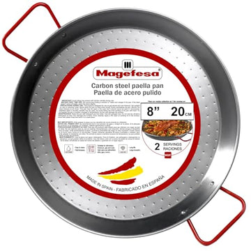 Magefesa 8" Carbon Steel Paella Pan – 20 cm - 1 Serving, Durable & Lightweight with Dimpled Surface, Ideal for Outdoor Cooking & Traditional Valencian Paella