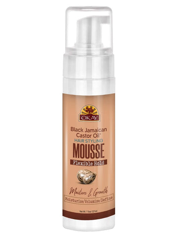 OKAY Black Jamaican Castor Oil Hair Styling Mousse 8 oz – Lightweight Curl Defining Foam for Volume, Frizz Control & Flexible Hold – Moisturizing Styling Mousse for Curly, Coily & Wavy Hair