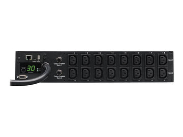 Tripp Lite Switched PDU, 30A, 16 Outlets (C13), 208/240V, L6-30P Input, 12 ft. Cord, 2U Rack-Mount Power, TAA (PDUMH30HVNET)