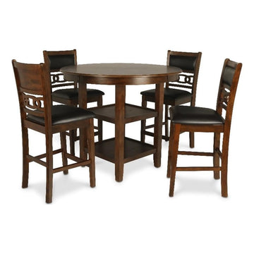 New Classic Furniture Gia 5-Piece Round Counter Height Set with 1 Dining Table and 4 Chairs, 42", Brown