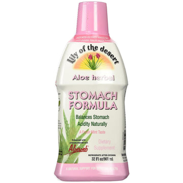 Lily of The Desert Stomach Formula, Organic Aloe Vera Juice with Slippery Elm, Chamomile, Peppermint, and Ginger for Gut Health, Acid Reflux, Heartburn Relief, 32 Oz,1
