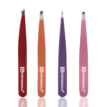 HB Professionals Tweezers Set - Premium Stainless Steel Tweezers For Eyebrows - Perfect Precision For Facial Hair, Splinter & Ingrown Hair Removal - For Women & Men - 4 PCS SET (Multi Colors)