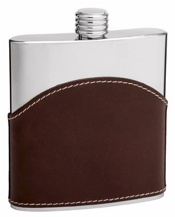 Genuine Leather Hip Flask Holding 6 oz - Pocket Size, Stainless Steel, Rustproof, Screw-On Cap - Brown Finish Perfect for Engraving - Black Gift Box Included