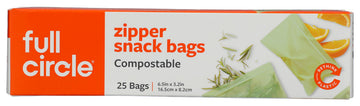 Full Circle Zipper Snack Bags, Compostable, 25 Bags