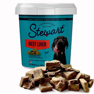 Stewart 100% Beef Liver Dog Treats, 14 oz Tub, ~315 Pieces, Freeze Dried Raw, Single Ingredient, 50% Protein Training Treats or Meal Topper, Grain Free, Gluten Free
