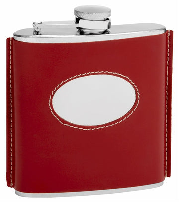 Genuine Leather Hip Flask Holding 6 oz - Pocket Size, Stainless Steel, Rustproof, Screw-On Cap