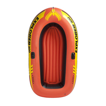 INTEX 58332EP Explorer 300 Inflatable Boat Set: Includes Deluxe Boat Oars and Mini Hand Pump – Dual Air Chambers – Grab Rope – 3-Person – 410lb Weight Capacity