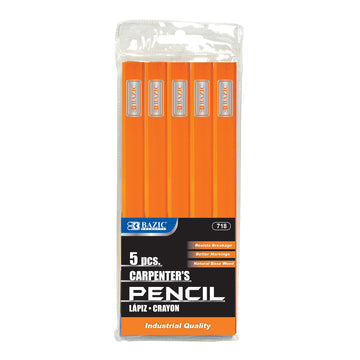 BAZIC Carpenter's Pencil, 5 Per Pack (718-24P)