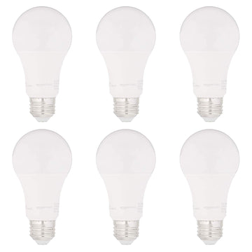 Amazon Basics 75W Equivalent, Daylight, Dimmable, 15,000 Hour Lifetime, CEC Compliant, A19 LED Light Bulbs | 6-Pack