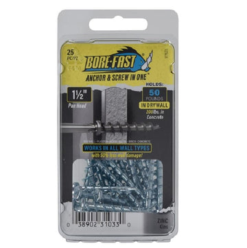 BORE-FAST 3/16 in. D X 1-1/2 in. L Steel Pan Head Screw and Anchor 25 pc