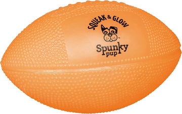 Spunky pup Squeak & Glow in the Dark Football Dog Toy | Non Toxic Day & Night Toss Footballs for Dogs | Indoor & Outdoor Active Fetch Play | Durable Waterproof & Floats | Assorted Colors