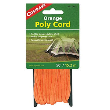 Coghlan's Poly Cord – 50 ft Light-Duty Camping Rope with Durable Polypropylene Shell,Reusable Spool for Outdoor and Recreational Use, Orange