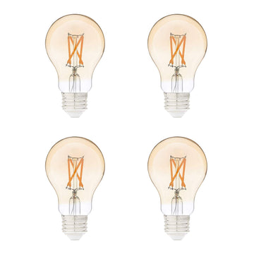 Amazon Basics 40 Watt Equivalent, Clear, Amber, Dimmable, A19 LED Light Bulb | 4-Pack