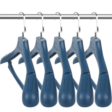 Suit Hangers for Men 6 Pack, Blue Coat Hangers Extra Wide Non Slip Width 17.7", Thick Plastic with Pants Bar & Metal Hook