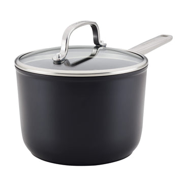 KitchenAid Hard Anodized Induction Nonstick Sauce Pan/Saucepan with Lid, 3 Quart - Matte Black
