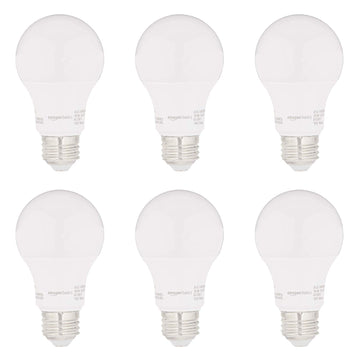 Amazon Basics 60W Equivalent, Soft White, Non-Dimmable, 15,000 Hour Lifetime, CEC Compliant, A19 LED Light Bulbs | 6-Pack