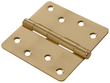 The Hillman Group 852606 4" Residential Door Hinge - 1/4" Round Corner - Removable Pin - Full Mortise - Brass Finish 1-Pack