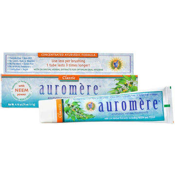 Auromere Ayurvedic Herbal Neem & Clove Toothpaste - All Natural Fluoride Free Toothpaste for Adults and Kids, Suitable for Sensitive Teeth, SLS-Free, Non GMO, Vegan, Cruelty-Free - 1 Pack