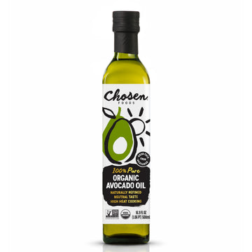 Chosen Foods Organic Avocado Oil, 16.9 Fl Oz - All Purpose Cooking Oil made from 100% Pure Avocados - Non-GMO, Gluten-Free, Keto Friendly, Glyphosate Free - 500mL (Pack Of 1)
