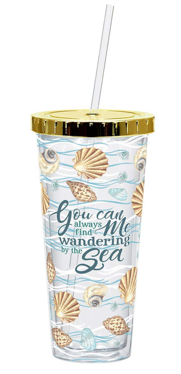 Divinity Boutique You Can Always Find Me Wandering By The Seal Teal 20 oz Acrylic Travel Tumbler With Straw