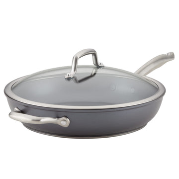 Anolon Accolade Forged Hard Anodized Nonstick Deep Frying Pan / Skillet with Helper Handle and Lid, 12 Inch - Moonstone Gray