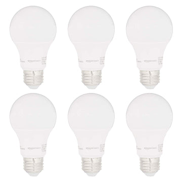Amazon Basics 40W Equivalent, Daylight White, Dimmable, 15,000 Hour Lifetime, CEC Compliant, A19 LED Light Bulbs , 6-Pack