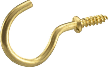 Hardware Essentials 100 Pack Brass Cup Hooks 1/2" | Small Screw-In Hooks for Mugs, Keys & Jewelry | Wall & Ceiling Hooks for Wood, DIY Organization & Home Storage