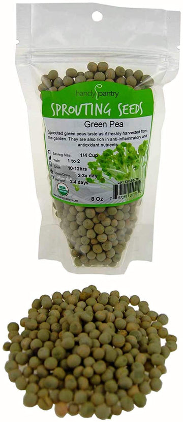 Green Pea Sprouting Seed - 8 Oz - Handy Pantry Brand - Green Pea for Sprouts, Garden Planting, Cooking, Soup, Emergency Food Storage, Vegetable Gardening Product Name