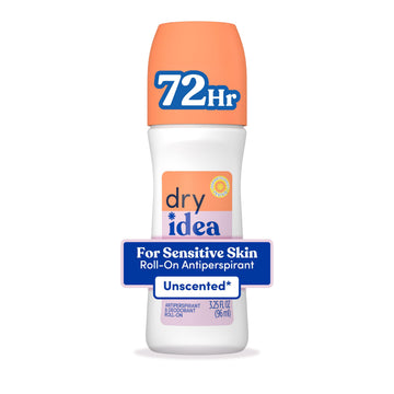 Dry Idea Unscented Roll On Deodorant & Antiperspirant for Women - Hypoallergenic for Sensitive Skin, 2X Longer Sweat Protection*, 72Hr Odor Protection, Womens Deodorant, 3.25oz