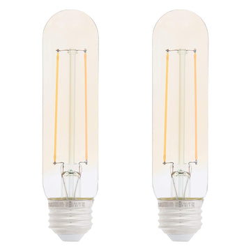 Amazon Basics 40 Watt Equivalent, Amber, Dimmable, 15,000 Hour Lifetime, T10 Vintage Glass LED Light Bulb, 4.5 W, Yellow, 2-Pack