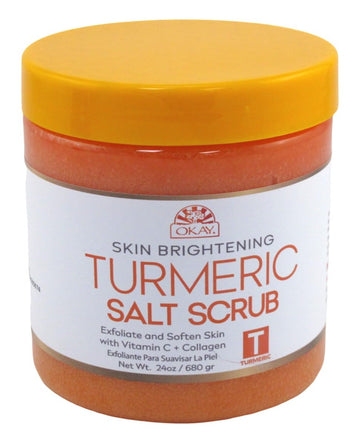 OKAY Turmeric Skin Brightening Salt Scrub, 24 oz – Exfoliating Body Scrub with Turmeric, Collagen & Vitamin C, Natural Mineral Salt for Brighter & Smoother Skin, Paraben-Free