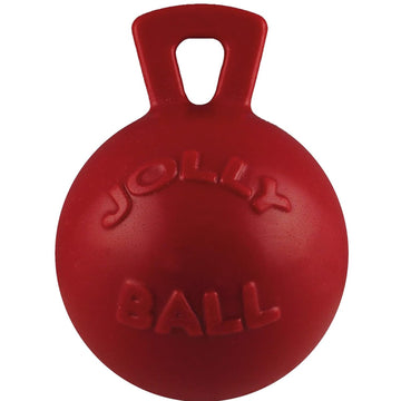 Jolly Pets Tug-n-Toss Heavy Duty Dog Toy Ball with Handle, 4.5 Inches/Small, Red